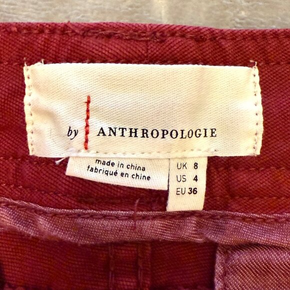 Anthropologie Women's Burgundy Pants Size 4 W/ Embroidered Side Stripes NWT - Picture 3 of 16
